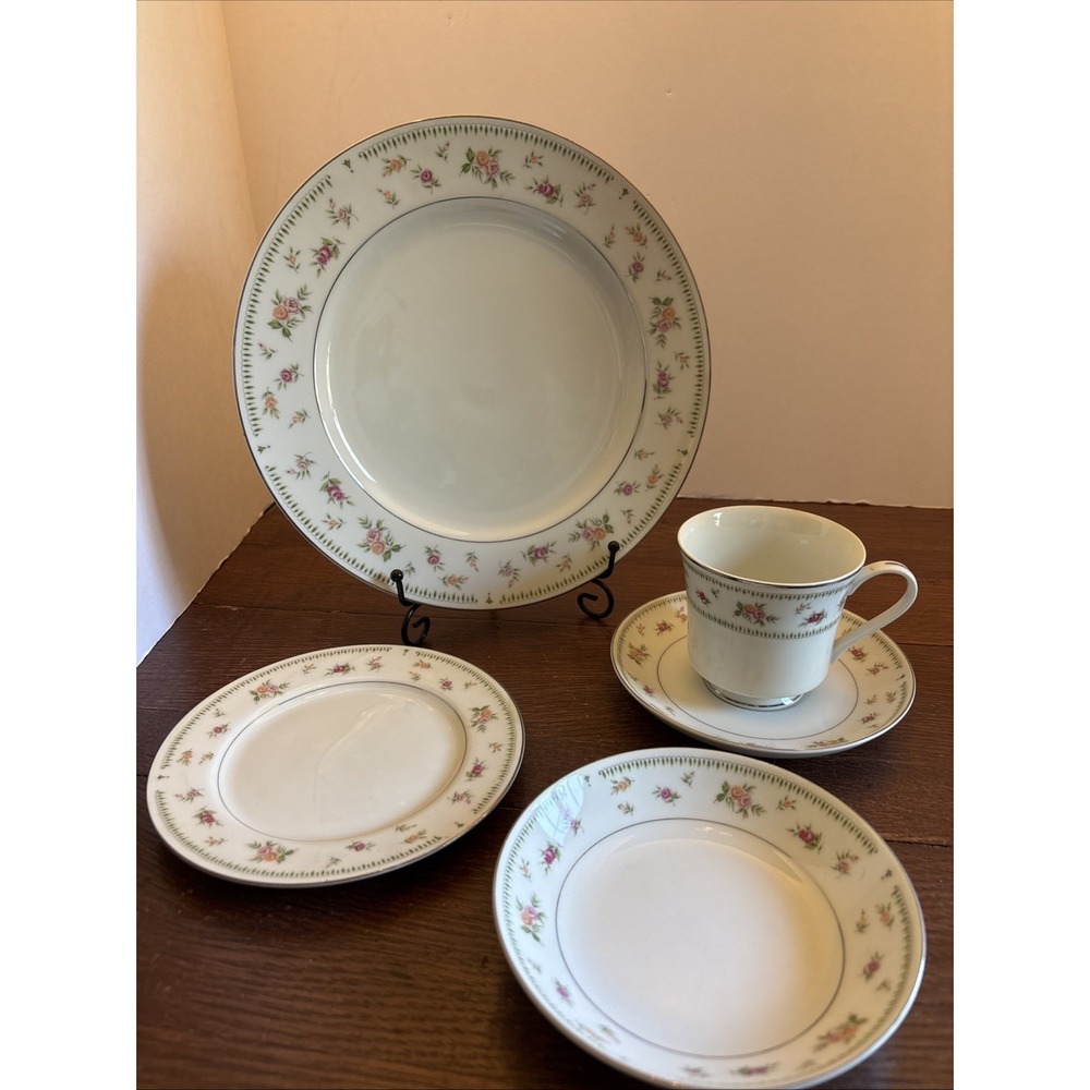 Vintage Abingdon Fine Porcelain China Rose Japan Service for 1- 5 Pc Set EUC